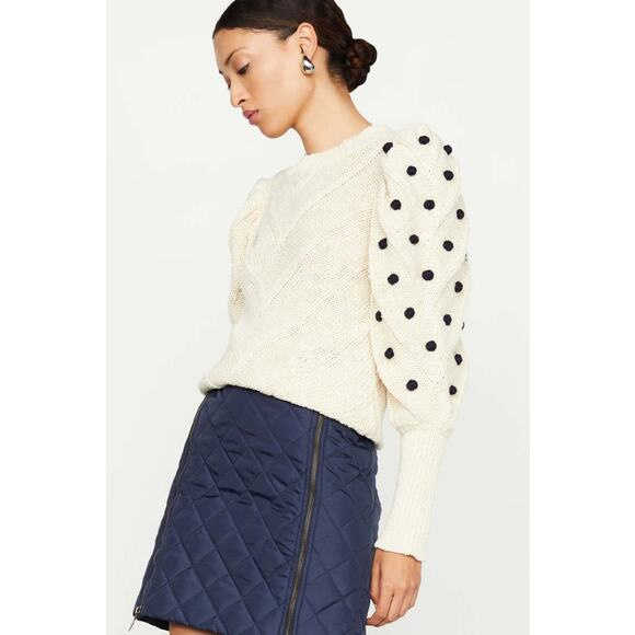 MARIE OLIVER Bridget Knit Bauble Detail Gathered Sleeves 100% Cotton Sweater S - Picture 6 of 14